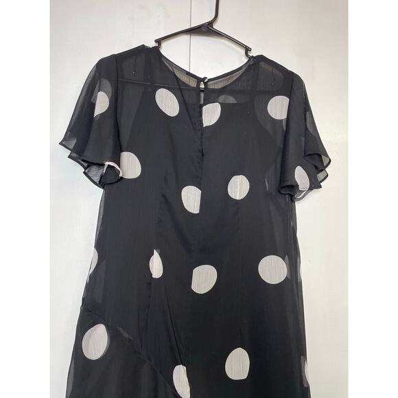 Loft Dotted Flounce Maxi Dress Womens S/M polka dot flutter Sleeve Romantic - Picture 8 of 16